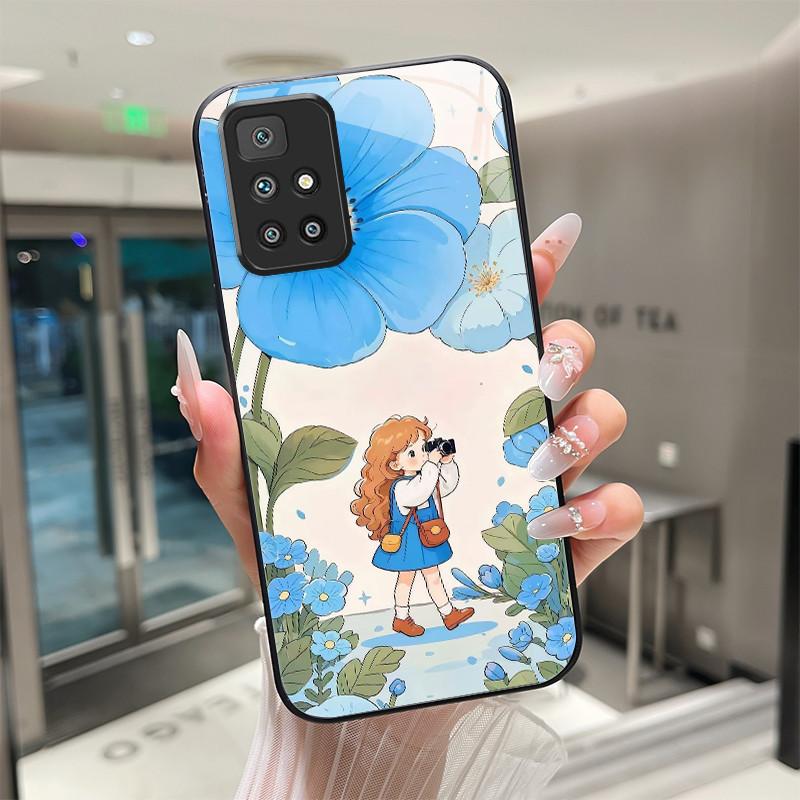 For Xiaomi Redmi 10 Prime 2022 Phone Case Tempered Glass Hard Shell flower Cute cats Coque For Redmi10 10Prime 2022 Back Cover