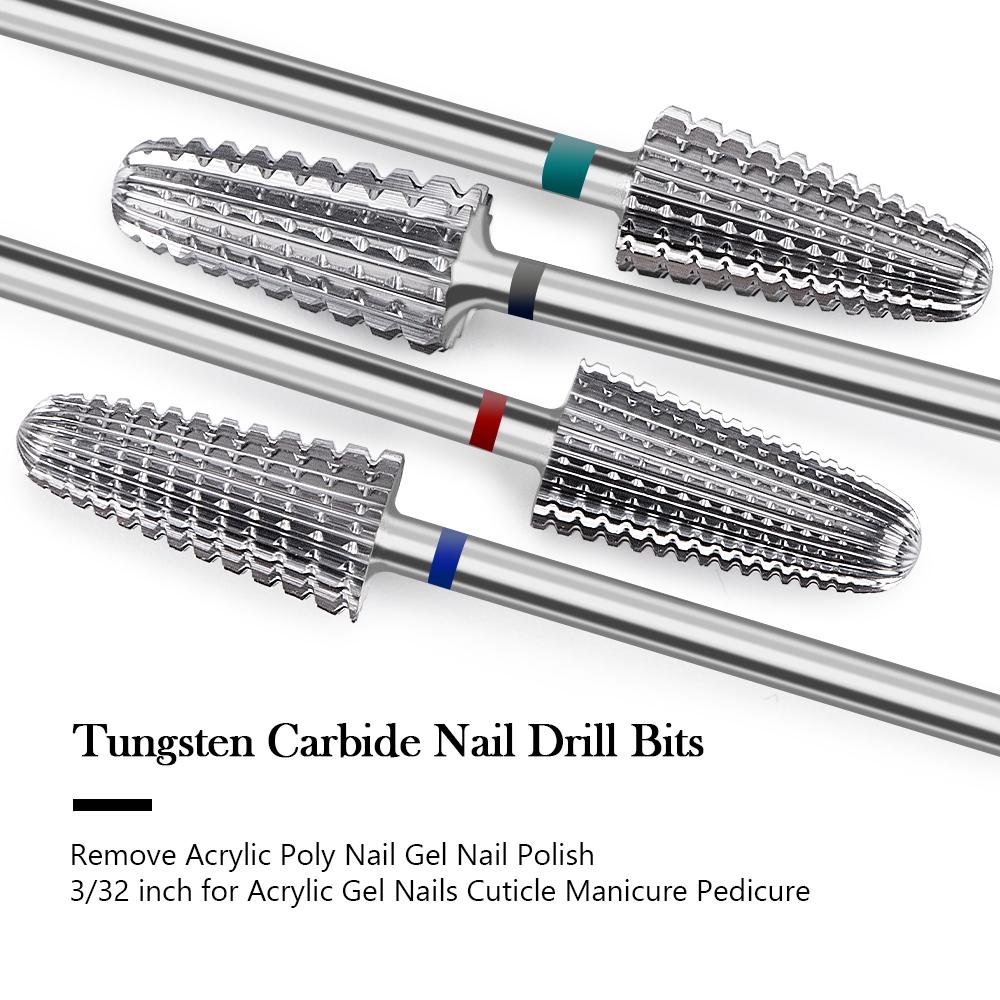 5 In 1 Carbide Tungsten Nail Bit Dual Rotation Volcano/Tornado Milling Cutters Fast Remove Acrylic Hard Gel ManucureTools