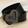 Women'S Spice Girl Style Personality Black Rhinestone Heart Buckle Belt Vintage Snap Buckle Personality Belt