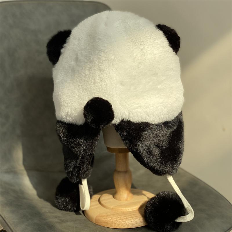 Cute Cute Owner Panda Lei Feng Hat Warm Ear Protector Pullover Hat Children Autumn and Winter Plush Thickened Bucket Hat Male Students
