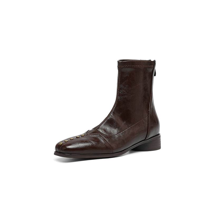 Krazing Pot Зимние ботильоны из микрофибры с квадратным носком, современный размер 33, размер 43, металлические заклепки, средний каблук, на молнии, женские ботильоны