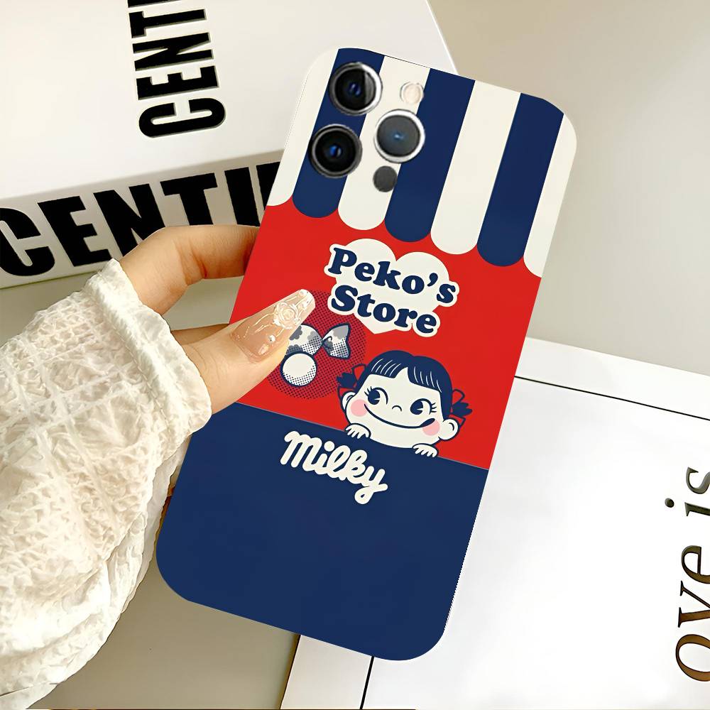 Fujiya Milky Peko-Chan Чехол для телефона Черный Силикон Мягкий Корпус Для IPhone 17 16 15 14 13 12 11 Air Pro Max Plus Горячая Распродажа