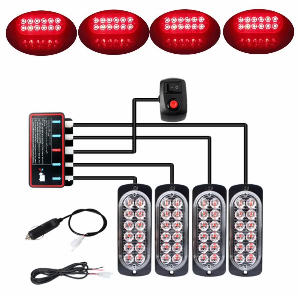 4 in 1 LED Grill Side Marker Strobe Lights Kit Emergency Car Truck Warning Beacon Lights Lamps 12V Flashing LED Police Light