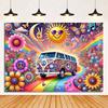 Colorful Hippie Bus Background Banner Bohemian Style Theme Backdrop Supplies Love And Peace Party Decorations Photography Props