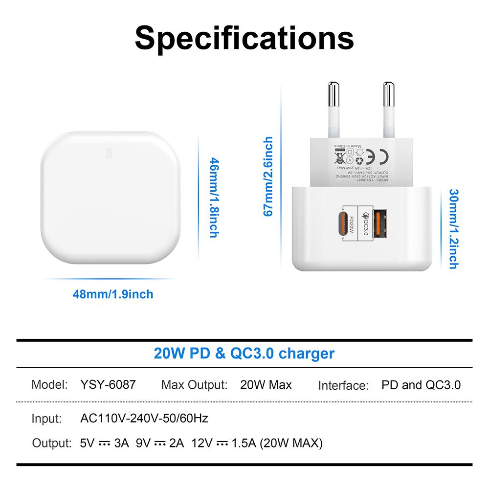 PD 20W USB C зарядное устройство Быстрая зарядка Quick Charge 3.0 зарядное устройство для ЕС Великобритания США Plug Type C адаптер для iPhone 15 Xiaomi Samsung