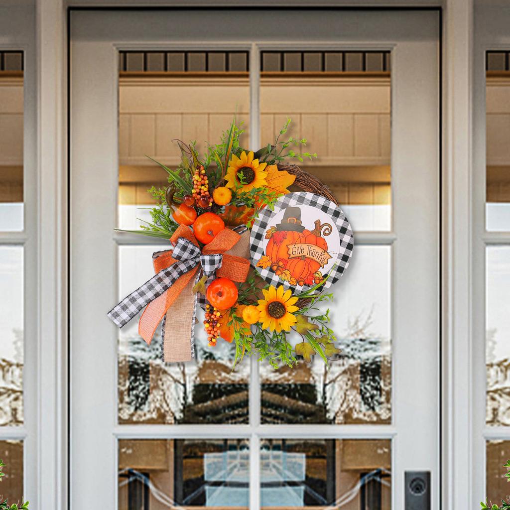 40cm Autumn Decorative Wreath, Harvest Festival Thanksgiving Festival Decor Garland, Front Door Hanging Wreath, Pumpkin Maple Leaf Artificial Flowers