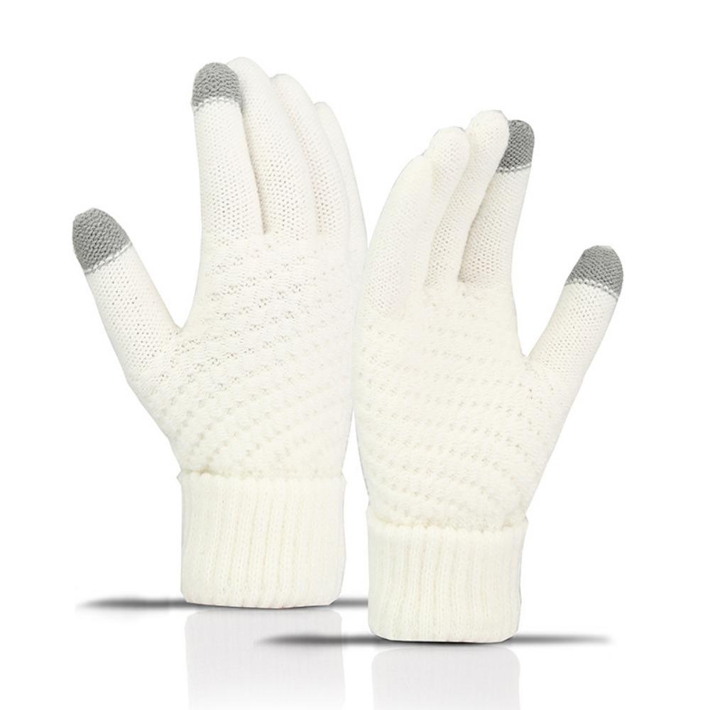 Cute Student Gloves with Winter Velvet Windproof and Cold Proof Cycling Knitted Touch Screen Warm Gloves for Women In Autumn and Winter