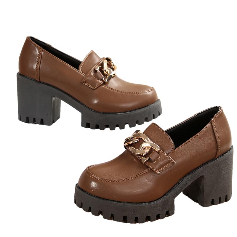 Модные туфли на высоком каблуке с цепочкой, женские туфли-лоферы, кожаные туфли на толстом каблуке, модные туфли для ходьбы, женские туфли-лодочки 2024 года, элегантные туфли-лодочки Zapatillas, женские