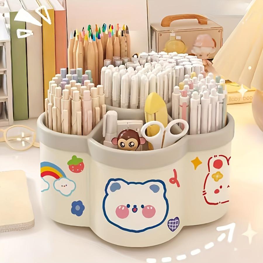 360-Degree Rotating Desk Organizer Set,Cute Multi-Functional Stationery Holder with Large Capacity,PVC Round Pen & Art Supplies