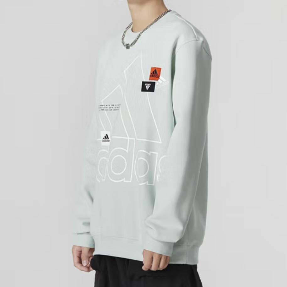 Adidas Простая буква большой логотип печать спортивная повседневная круглая горловина толстовка мужская льняная-зеленая HP1434