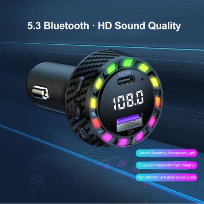 Автомобильное зарядное устройство PD30W USB-порт Адаптер для быстрой зарядки FM-передатчик Bluetooth со светодиодной подсветкой Монитор напряжения для iPhone Samsung OPPO