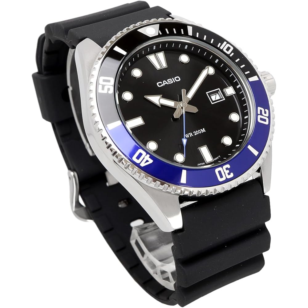 Casio MDV-107-1A2V Analog Sports Watch 20 ATM Water Resistant Black Blue Bezel Rubber Band