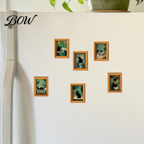 Easy Swap Magnetic Frames for Pictures Funny Wooden Fridge Magnets Frame, Retro Cute Cat in Bathroom Flexible Picture Refrigerator Locker Magnet Photo
