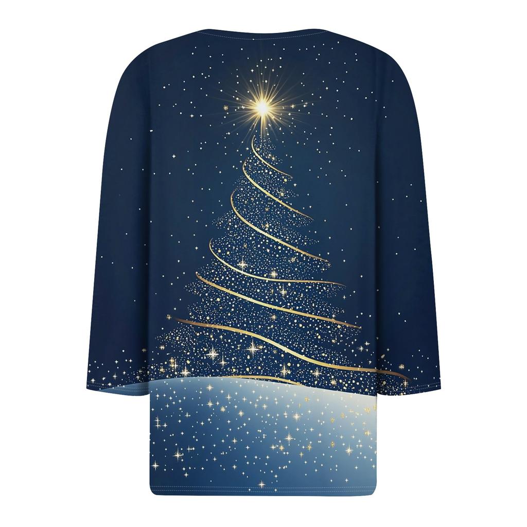 Жен. Футболка Футболка С принтом Пуговицы Рукав 3/4 Повседневные Выходные Мода Классический V-образный вырез Обычный Топ