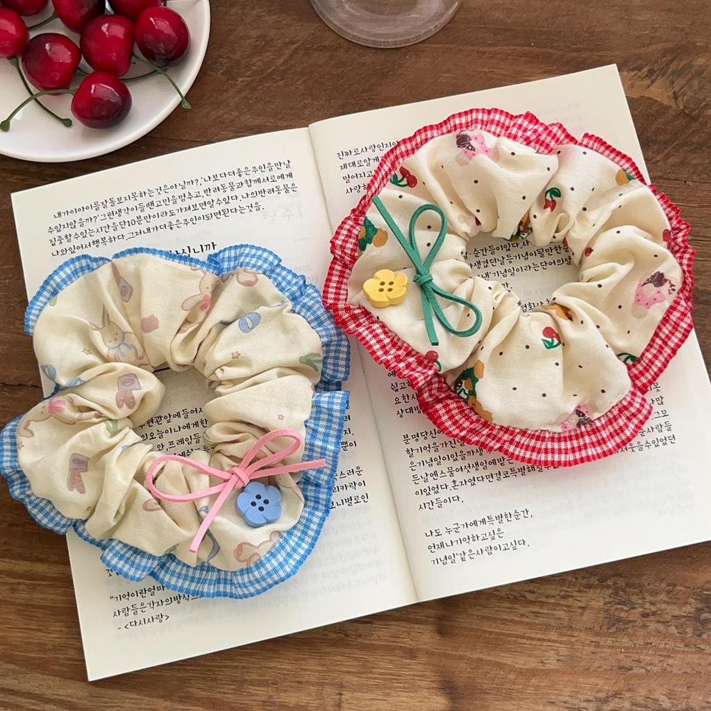 Комплект из кружевных резинок для волос с изображением медведя и кролика в клетку