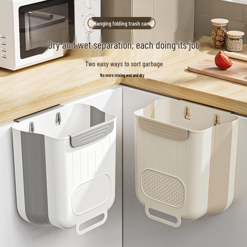 Wall-Mounted Foldable Kitchen Trash Can - Large, Durable, Multifunctional Hanging Bin
