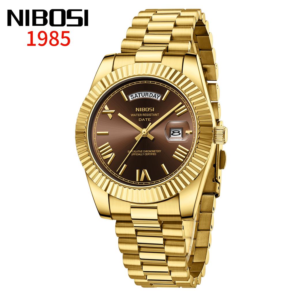 Luxury Golden Red Quartz Watch for Men Stainless Steel Waterproof Luminous Date Week Fashion Men Watches Reloj Hombre