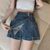 Women's Summer High-Waist Blue Denim A-Line Skirt Shorts - Slim Fit, Versatile & Lightweight