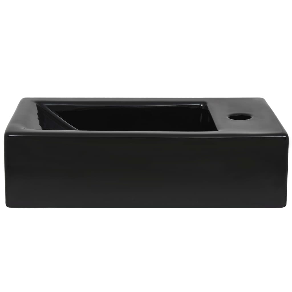 Rectangular Wash Basin + Faucet Hole Ceramic Black 46 x 25.5 x 12 cm