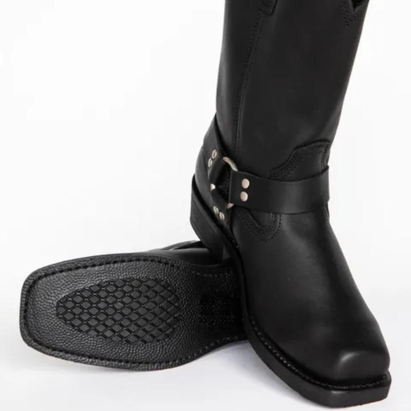 Men's Retro Cowboy Faux Leather Boots British Style Buckle Mid Calf Boots Square Toe Knight Boots Mid Heels Ankle Boots Outdoor Riding Boots