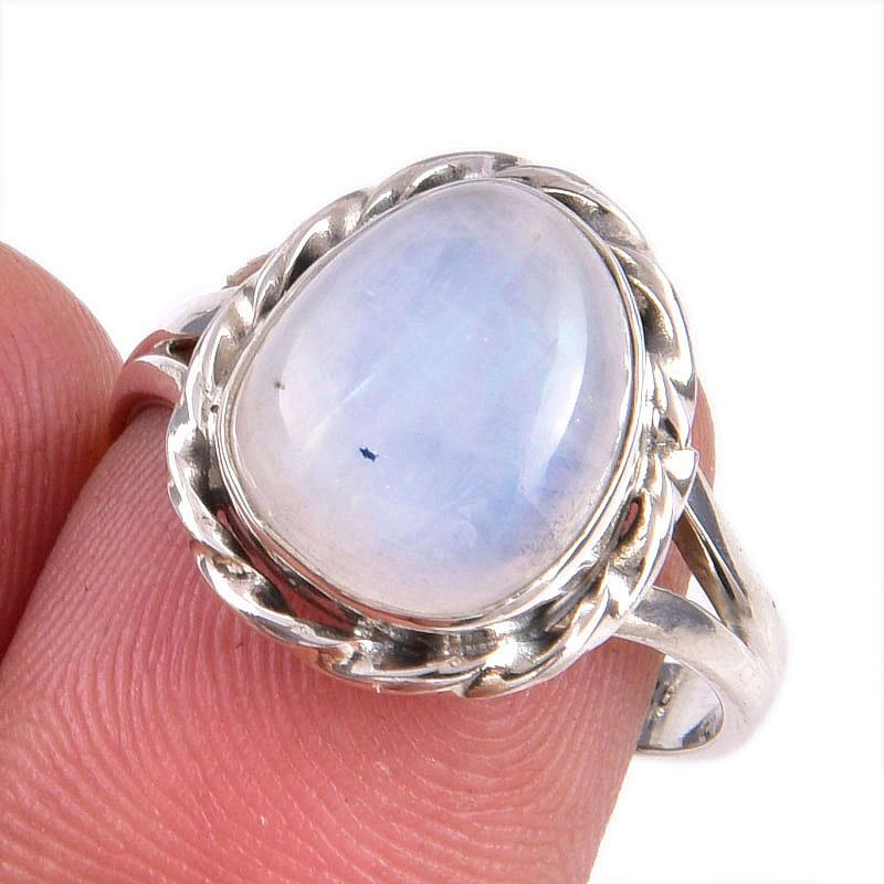 Natural Rainbow Moonstone Gemstone Handmade 925 Solid Silver Gift Ring S.8 O8N08