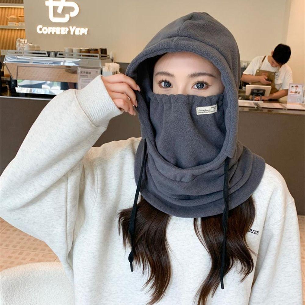 Casual Masks Hood Beanies Soft Pullover Cap Protection Neck Women Fleece Hat with Mask Girls