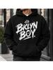 Унисекс Худи Brooklyn Boy с Графикой, Свитшот с Принтом Букв на Шнурке для Повседневной Носки Осенью и Зимой