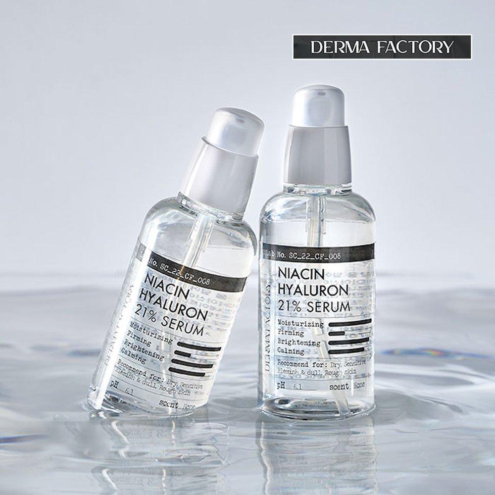 DERMA FACTORY Сертифицированная веганская сыворотка с гиалуроновой кислотой и ниацином 21% (Ниацинамид + Гиалуроновая кислота) 80мл