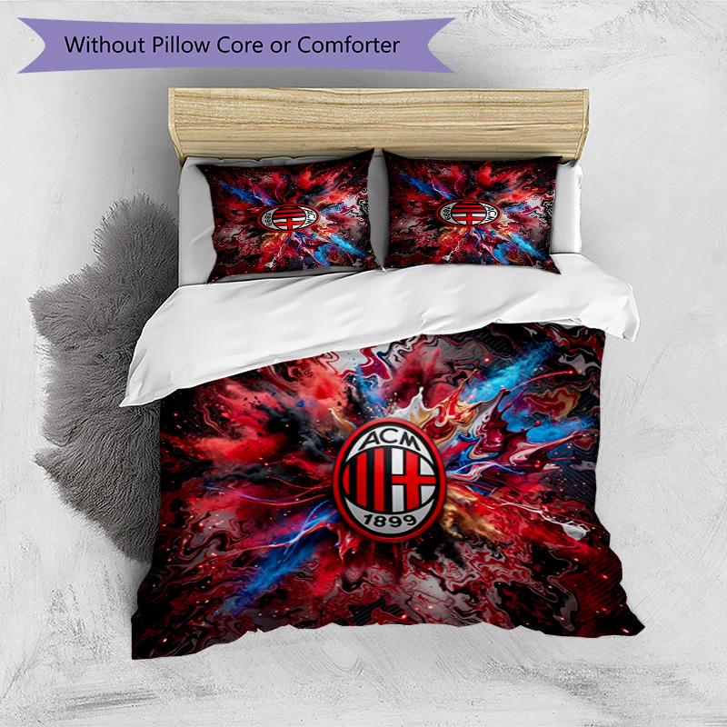 AC Milan Pattern Printed 3PCS Bedding Set Soft Skin-Friendly Washable Duvet Cover & Pillowcases Set All Season Bedroom
