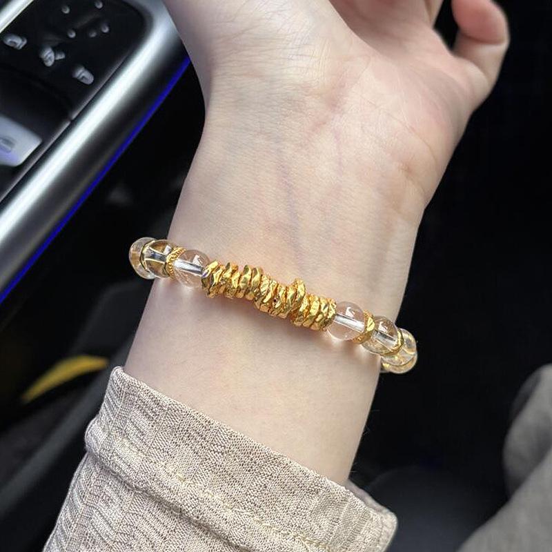 Popular Lucky Plate Wrapped White Crystal Beaded Bracelet Ancient Style Alluvial Chic Temperament High