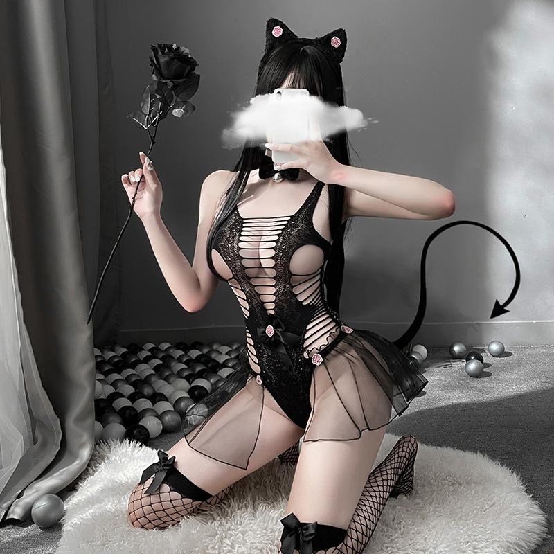 Sexy lingerie, cute little wildcat, no-take one-piece mesh, sexy uniform temptation suit