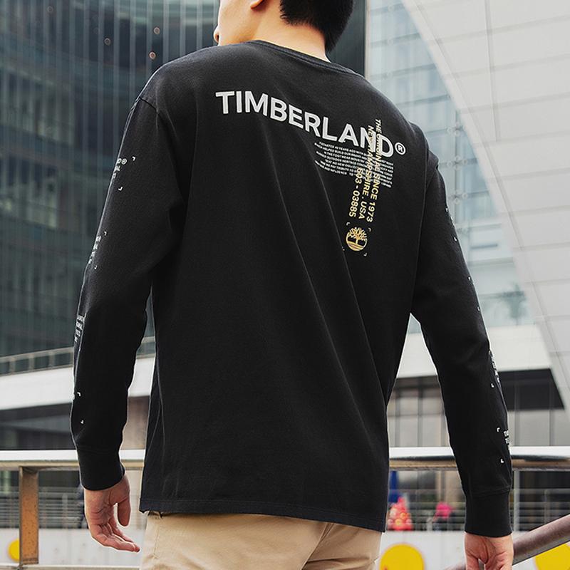 Timberland Повседневная дышащая вязаная футболка с принтом, круглым вырезом, свободным кроем и длинными рукавами для мужчин, топ, черный A2DUR-001