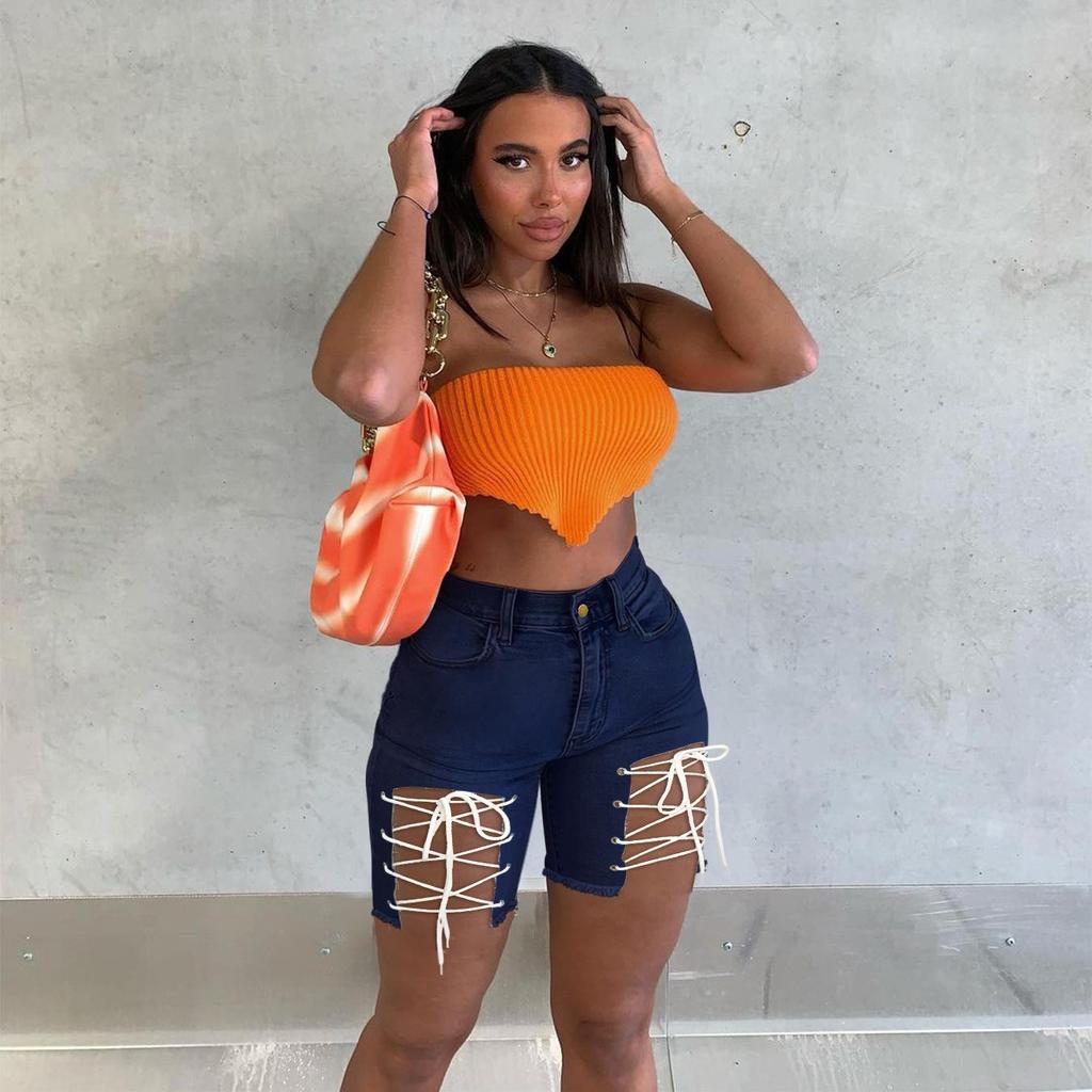 FGHJ Летние женские джинсовые шорты Брюки для ночного клуба Высокая талия Сексуальные джинсовые шорты с ремешками