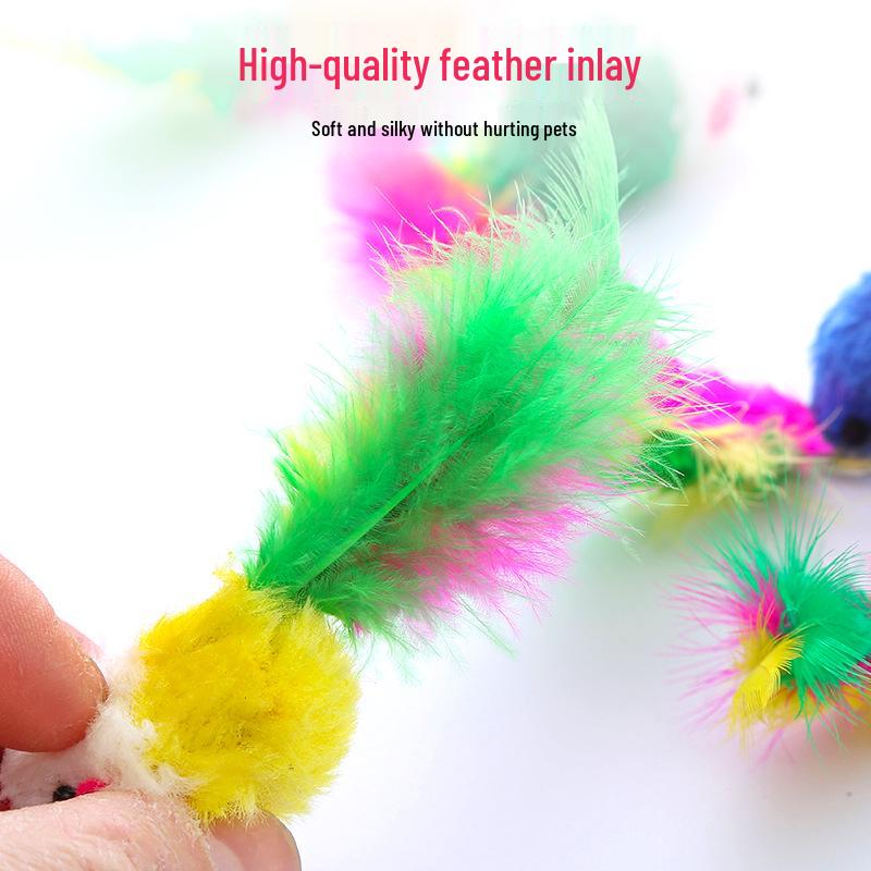 Colorful Plush Feather Mouse Cat Toy - Interactive Kitten Boredom Reliever