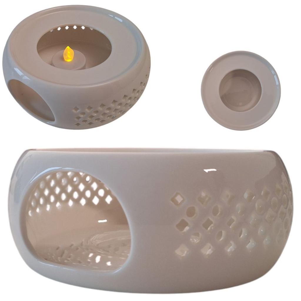Ceramic Warmer For Tea Light Candle Kettle Jug White