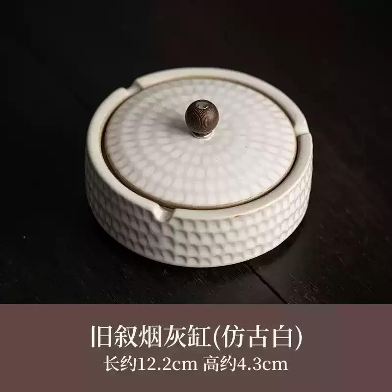 Ceramic Ashtray with Cover Home Office Creative Living Room Chinese Fly Ash Proof Ceramic Ashtray