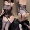 Sexy Lingerie Open-file Free Net Socks Jacquard Suspenders Transparent One-piece Net Clothes Black Silk Uniform Nightclub