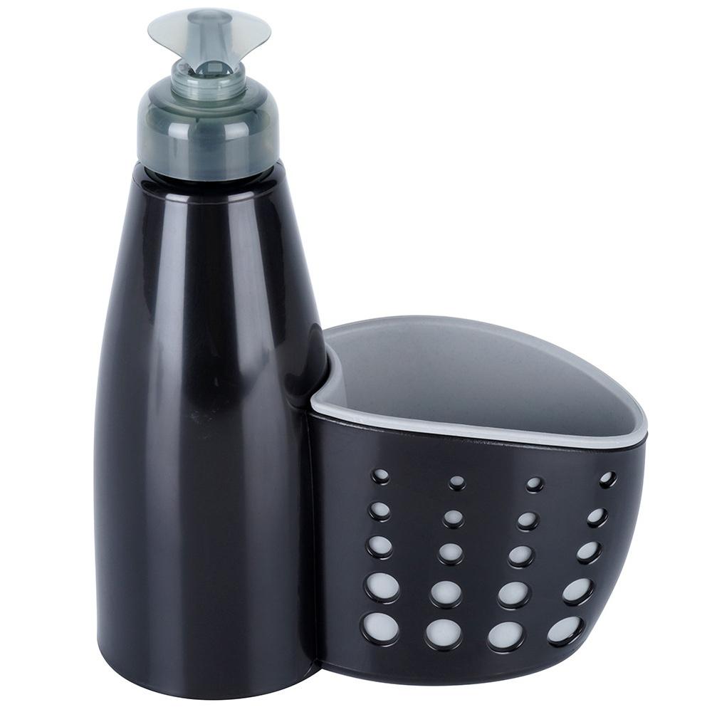 Dishwashing liquid dispenser with sponge container black 370 ml