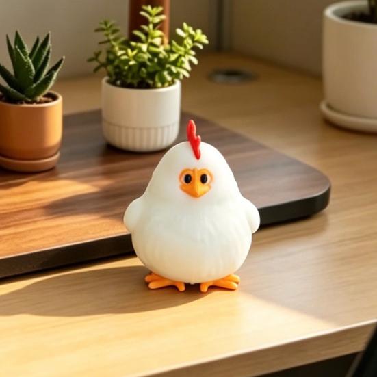 Новогодний подарок для детей Белая фигурка петуха, напечатанная на 3D-принтере, Милый круглый цыпленок, настольное украшение, Декор животного, Рабочий стол, Полка в гостиной, Статуэтка