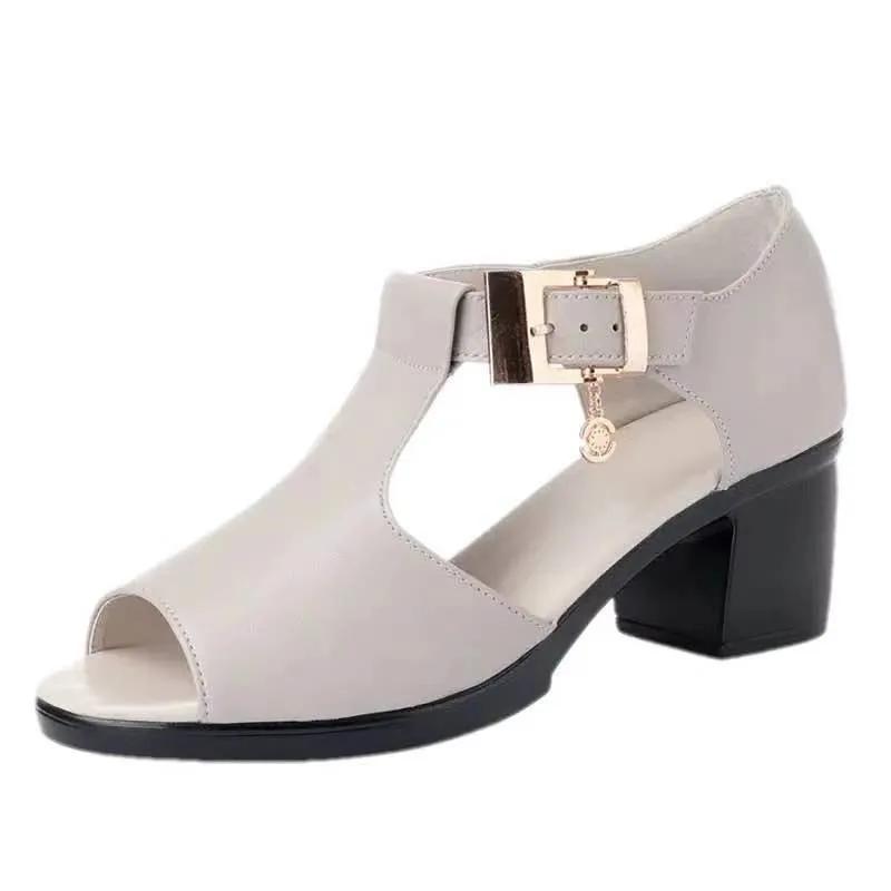Летние женские туфли на каблуке, модные женские босоножки с открытым носком и Т-образным ремешком, женские босоножки для офиса, босоножки на толстом каблуке Zapatos De Mujer