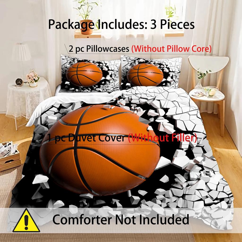 Fashion 3D Basketball Print Bedding Set Soft Comfortable Duvet Cover For Bedroom Guest Room