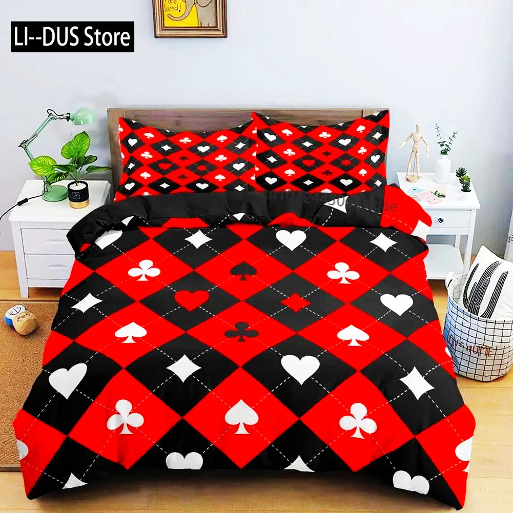 Покер King Queen Пододеяльник Современный комплект постельного белья для карточных игр Геймерский игровой пододеяльник Покрывало для азартных игр Спортивная одежда Полиэстеровый пододеяльник