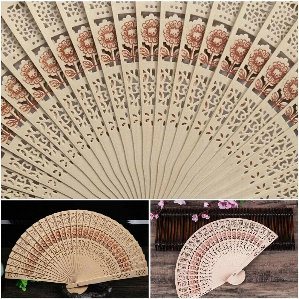 8 Inch Folding Hand Held Fan Full-flush Fragrant Wood For Wedding Sandalwood Classic Chinese Im S4J8