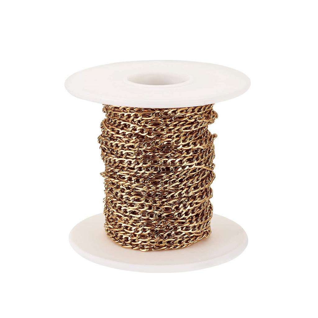 1 ширина золота 304 нержавеющая сталь Фигаро без длинных и коротких звеньев аксессуар для рукоделия ручная работа с приблизительно рулоном, 3 мм, цепь, сварка,