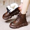 2025 Women's Genuine Leather and Wool Snow Boots - Winter Warm Thick-soled Martin Boots with Plush Lining