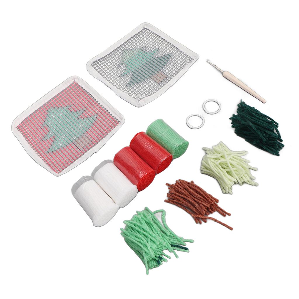 Latch Hook Kit Cute Christmas Tree Pattern DIY Crochet Cup Mat Soft Comfortable Colorful Latch Hook