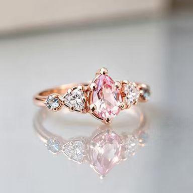 European and American New Fashion Flower Shape Pink Zircon Inlaid Personality Fresh and Versatile Women's Ring