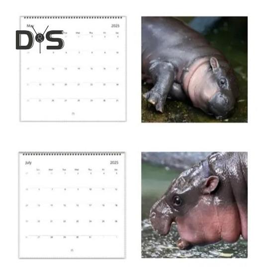 Настенный календарь с изображением бегемота 2025 года, ежемесячный календарь с изображениями карликового бегемота, подвесной календарь с изображением бегемота, подарок для семьи, друзей, любителей животных