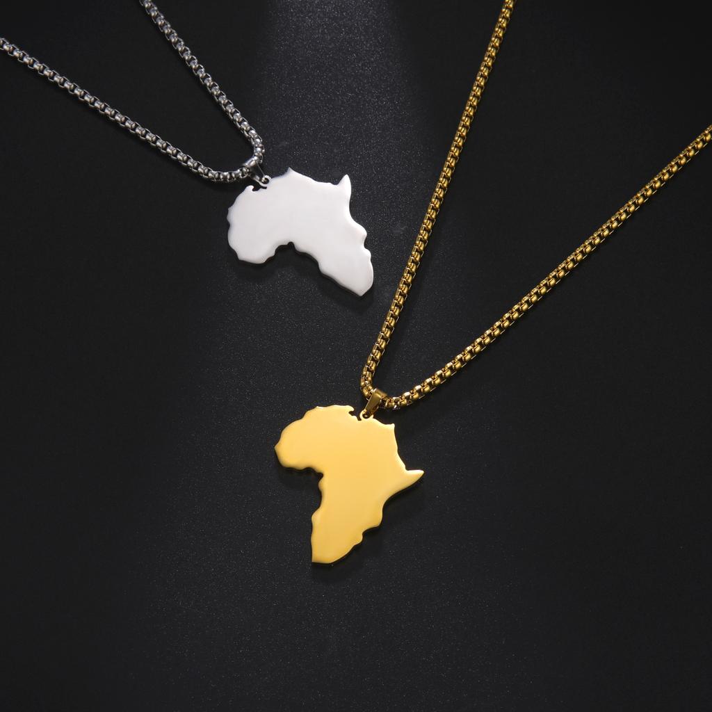 Myshape Punk Men Africa Map Pendant Necklace Golden Silver Color Stainless Steel Necklaces Box Chain Fashion African Map Jewelry