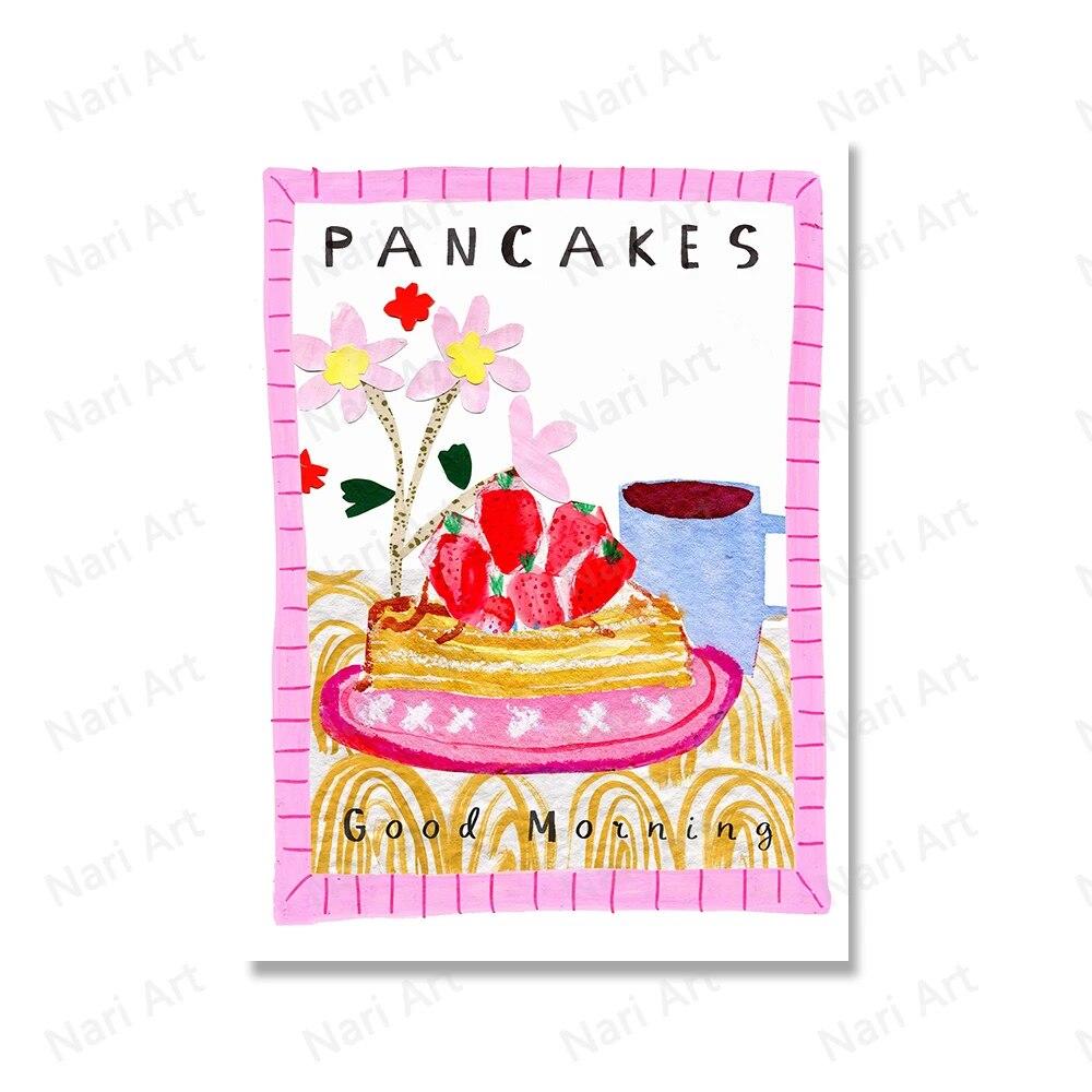 Ретро Еда Кухня Принты Завтрак Кофе Бариста Горшок Фрукты Персик Плакаты Настенная Картина на Холсте Декор Столовой Картина Без Рамки